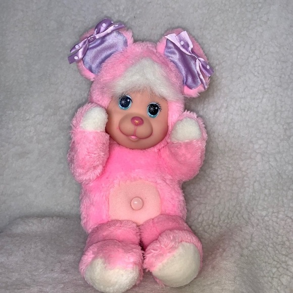 Magic Nursery Kitty pink plush doll 1990 vintage 12" purple bows Mattel - Picture 2 of 12